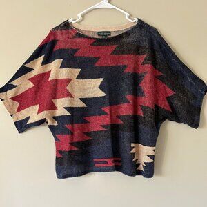 Ralph Lauren Aztec Knit Short Sleeve Top in Navy, Red, Cream